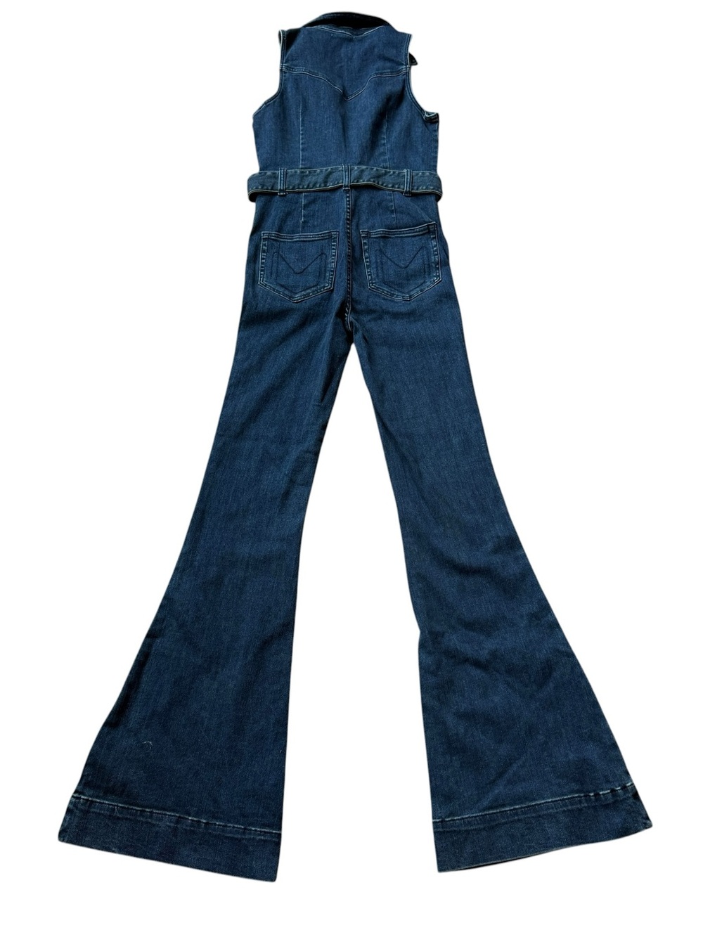Show Me Your Mumu Jacksonville Denim Bell Bottom Jumpsuit Belted 70s Disco Flare - Picture 14 of 16